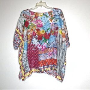Johnny Was Silk Floral Tunic Blouse Top M
